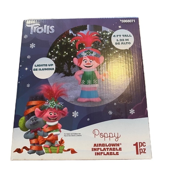Trolls Poppy Inflatable Blow Up Christmas Decoration NEW 4ft Pink Dreamworks - Picture 1 of 3